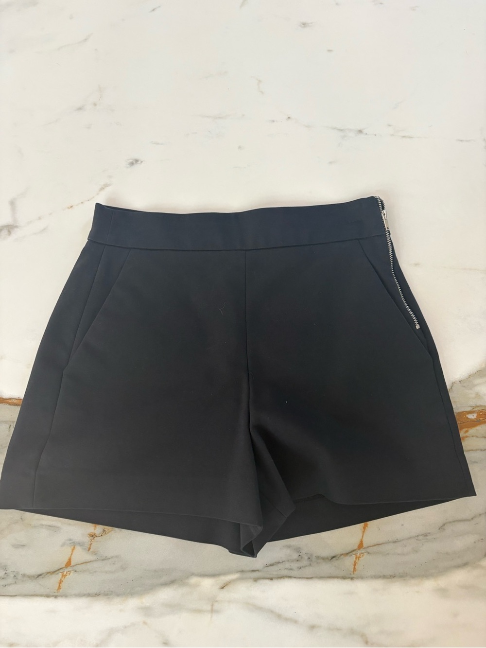 Zara Black High-Waist Tailored Shorts with Side Zip